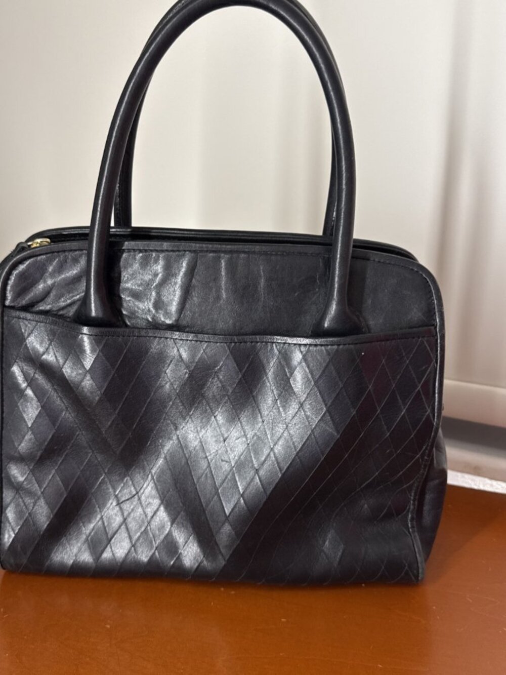 VINTAGE ETIENNE AIGNER: Black Tote Aubergine Leather Shoulder Bag Handbag